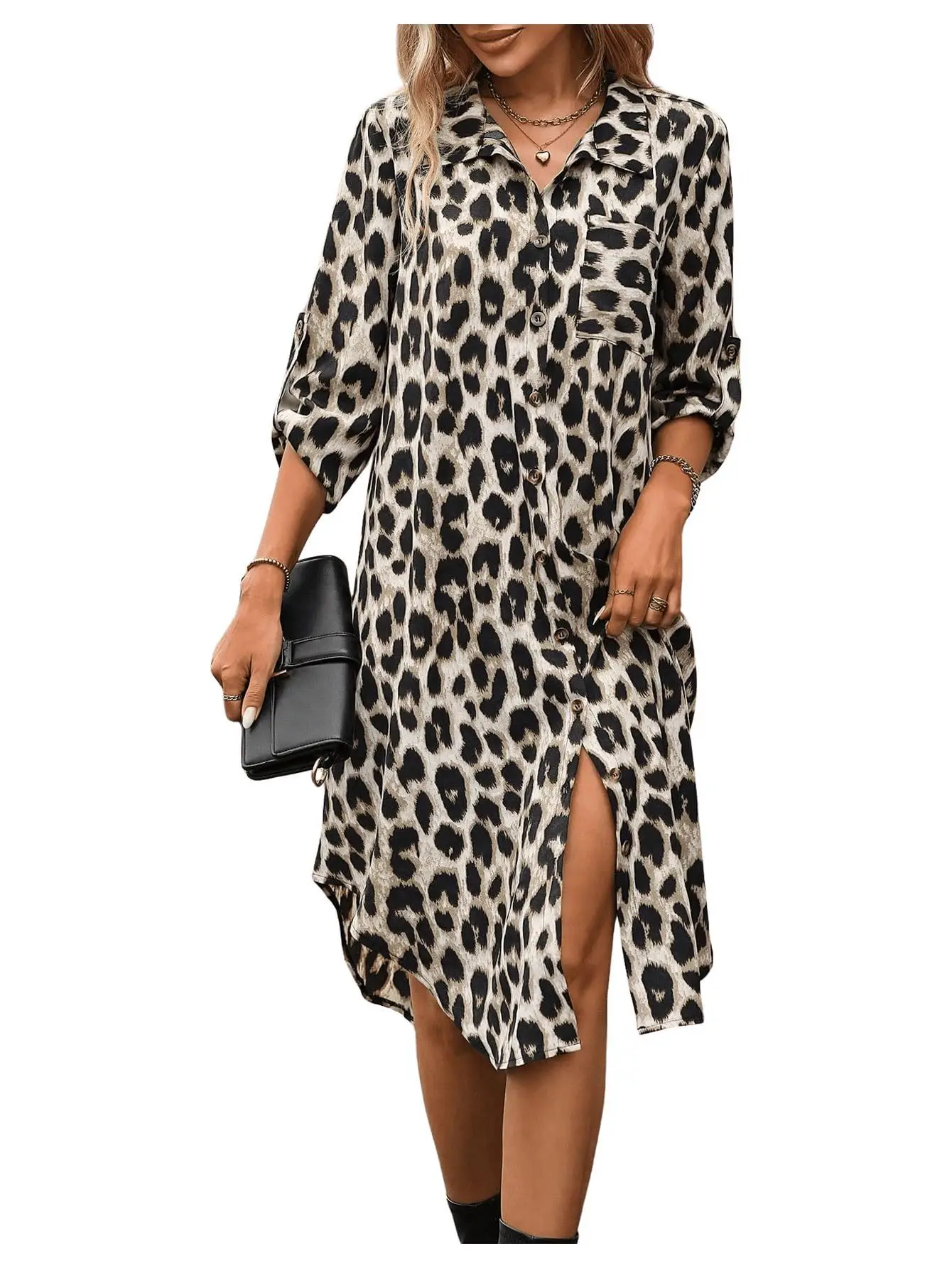 European American Leopard Print Sleeve Shirt Dress — feature 13