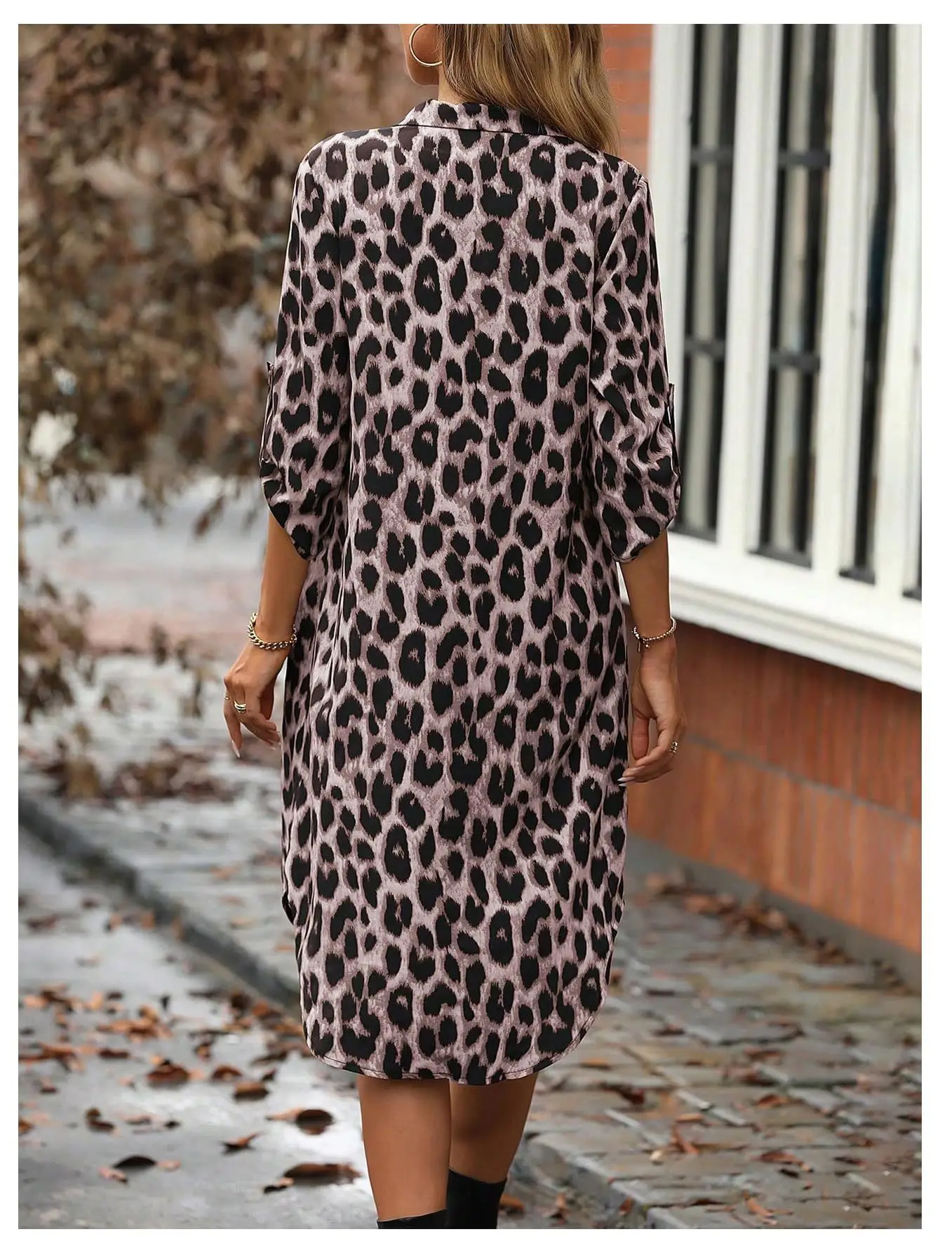 European American Leopard Print Sleeve Shirt Dress — feature 16