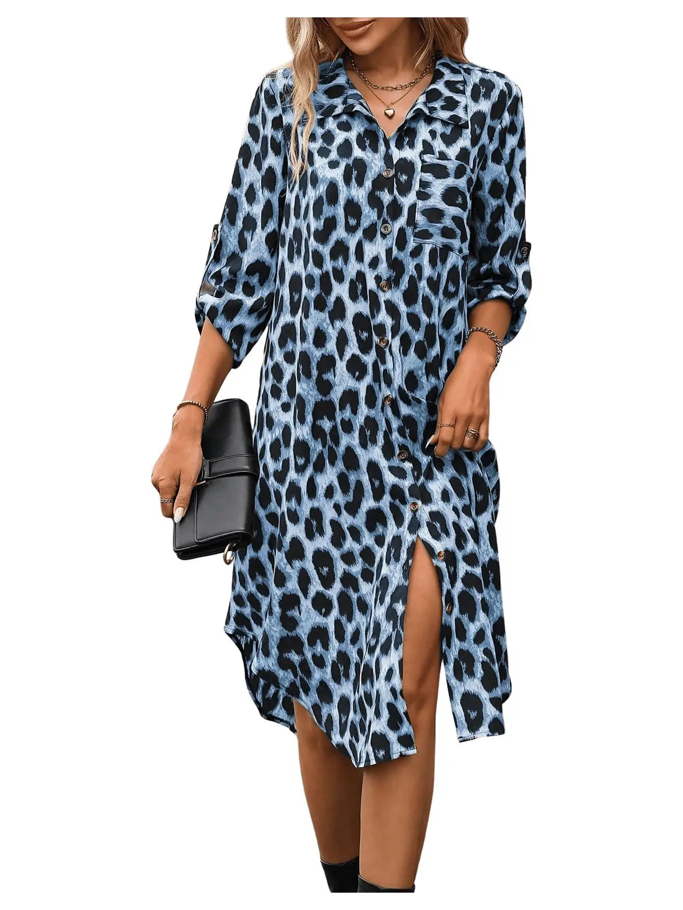 European American Leopard Print Sleeve Shirt Dress — feature 2