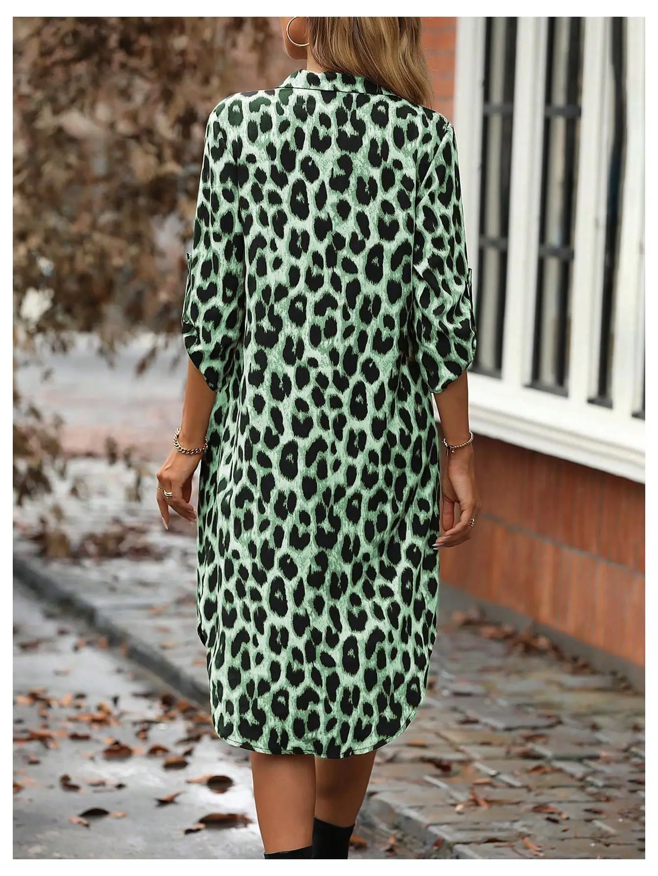 European American Leopard Print Sleeve Shirt Dress — feature 23