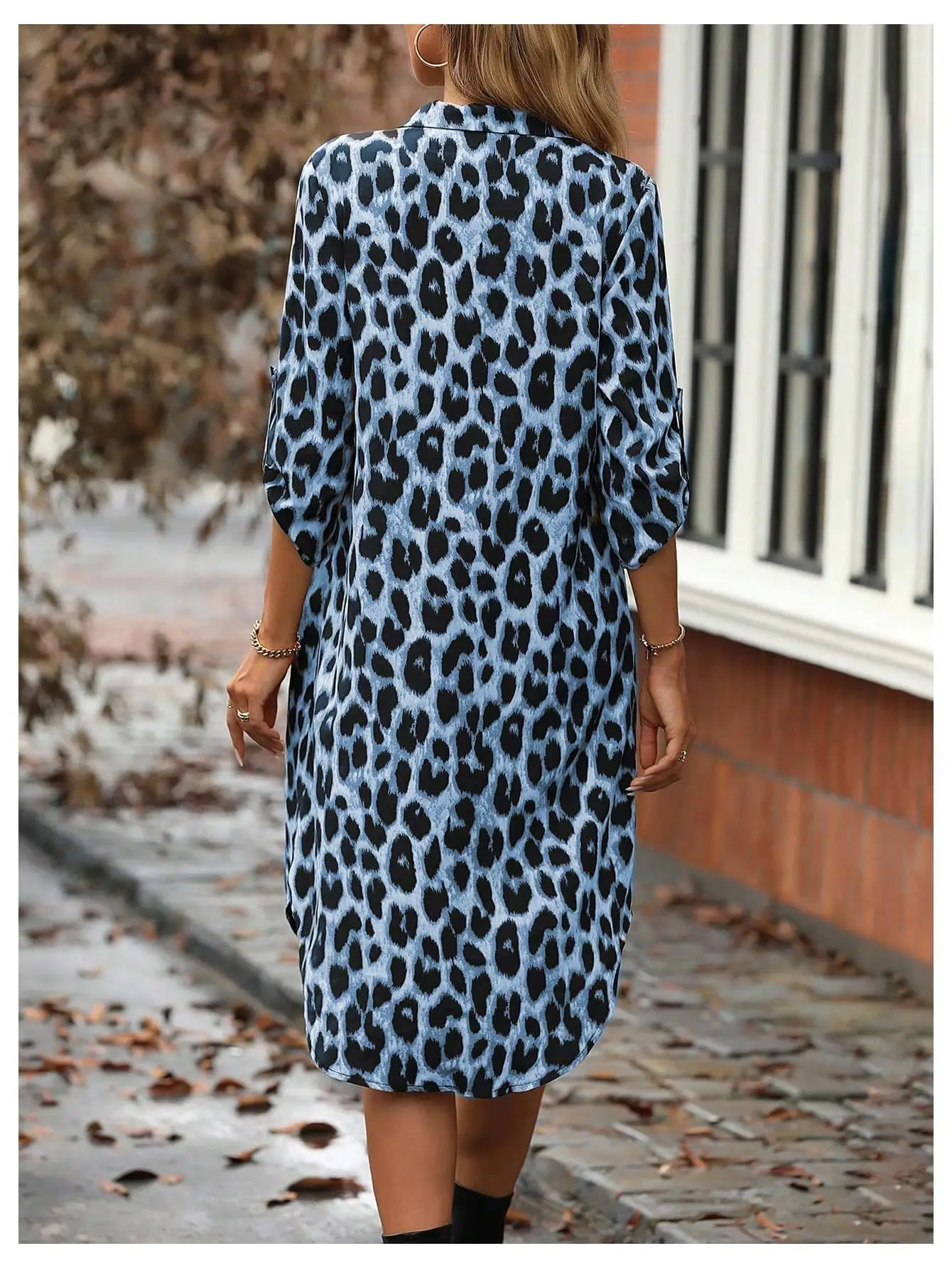European American Leopard Print Sleeve Shirt Dress — feature 3
