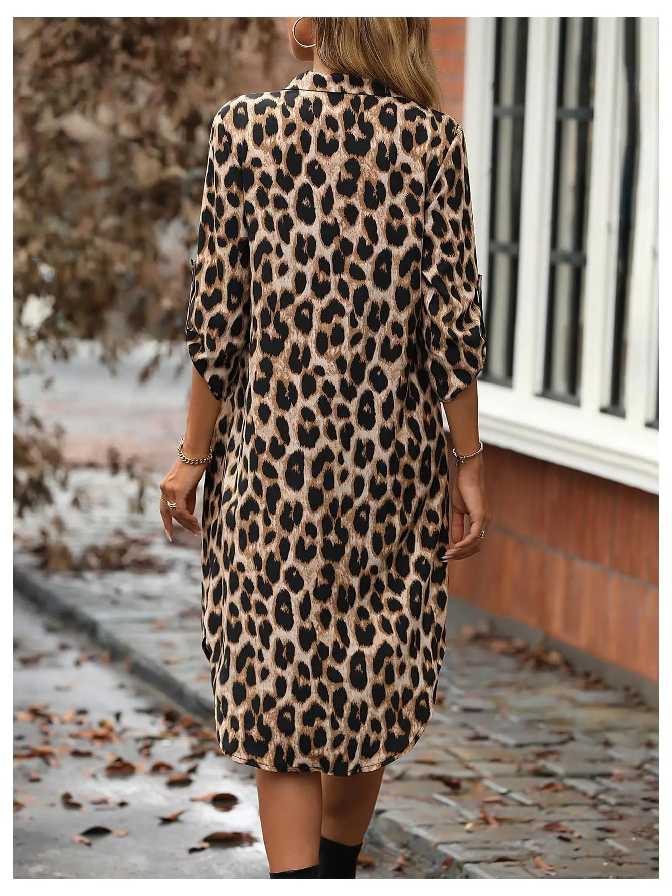 European American Leopard Print Sleeve Shirt Dress — feature 30