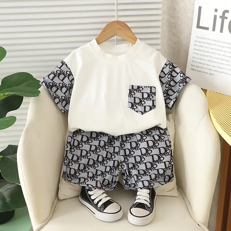 Baby Printed Letter Suit White Black Shorts - Image 2