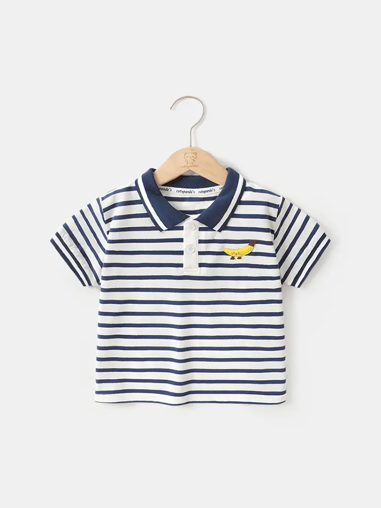 Kaka Panda Boys Striped Polo T-Shirt Blue White