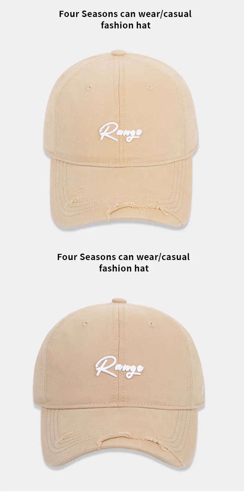 White Beige "Renge" Letter Embroidered Baseball Cap — feature 12
