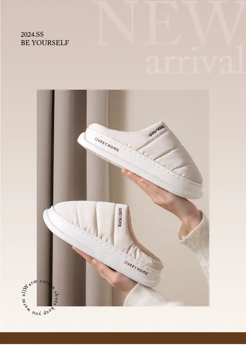 2026 New Cotton Slippers for Men, Winter down Fabric Waterproof Thick-Soled Non-Slip Indoor Home Cotton Slippers for Women — feature 2