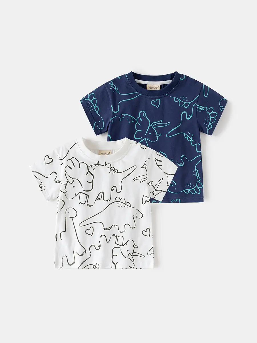 Boys Cotton T-Shirt Navy Blue Full Print Summer - Image 3