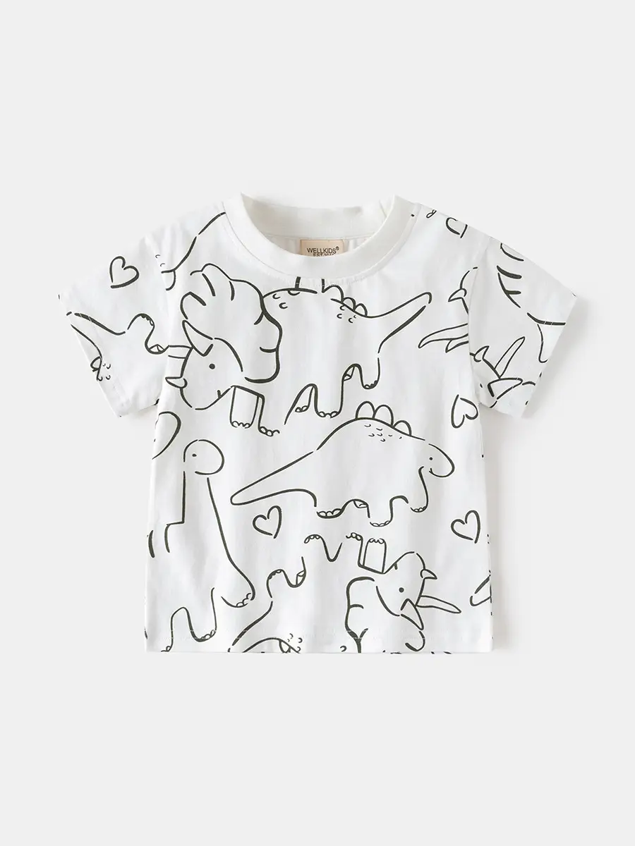 Boys Cotton T-Shirt Navy Blue Full Print Summer - Image 4