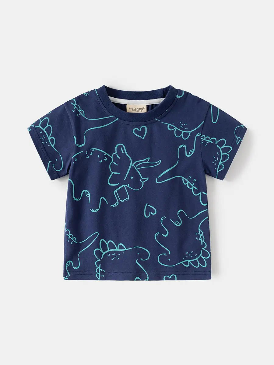 Boys Cotton T-Shirt Navy Blue Full Print Summer - Image 5