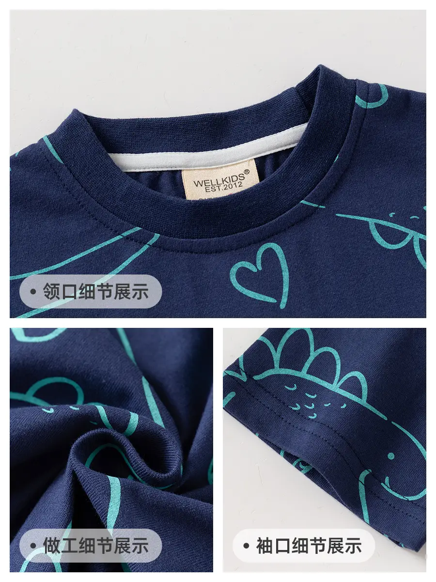 Boys Cotton T-Shirt Navy Blue Full Print Summer - Image 6