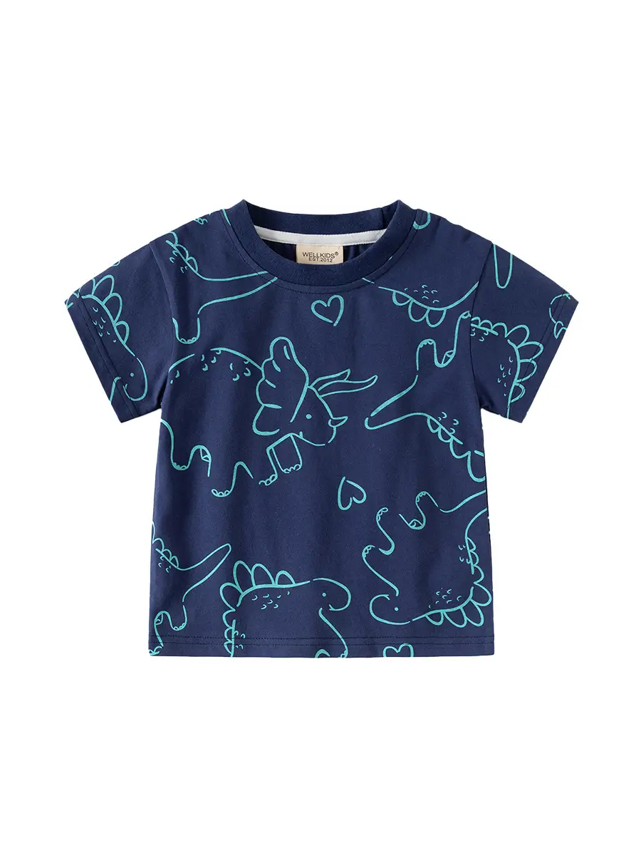 Boys Cotton T-Shirt Navy Blue Full Print Summer - Image 7