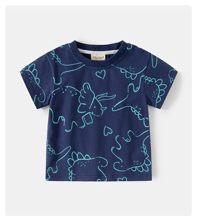 Boys Cotton T-Shirt Navy Blue Full Print Summer — feature 1
