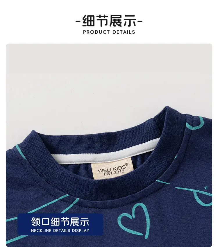 Boys Cotton T-Shirt Navy Blue Full Print Summer — feature 12