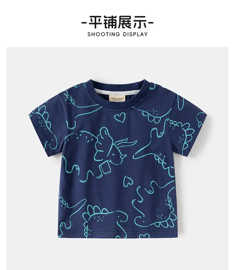 Boys Cotton T-Shirt Navy Blue Full Print Summer — feature 8