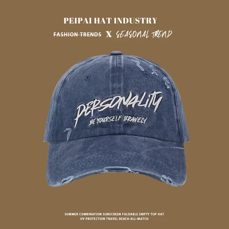 Men's Blue Washed Baseball Cap with "PREMIUMITY" Embroidery - Image 3