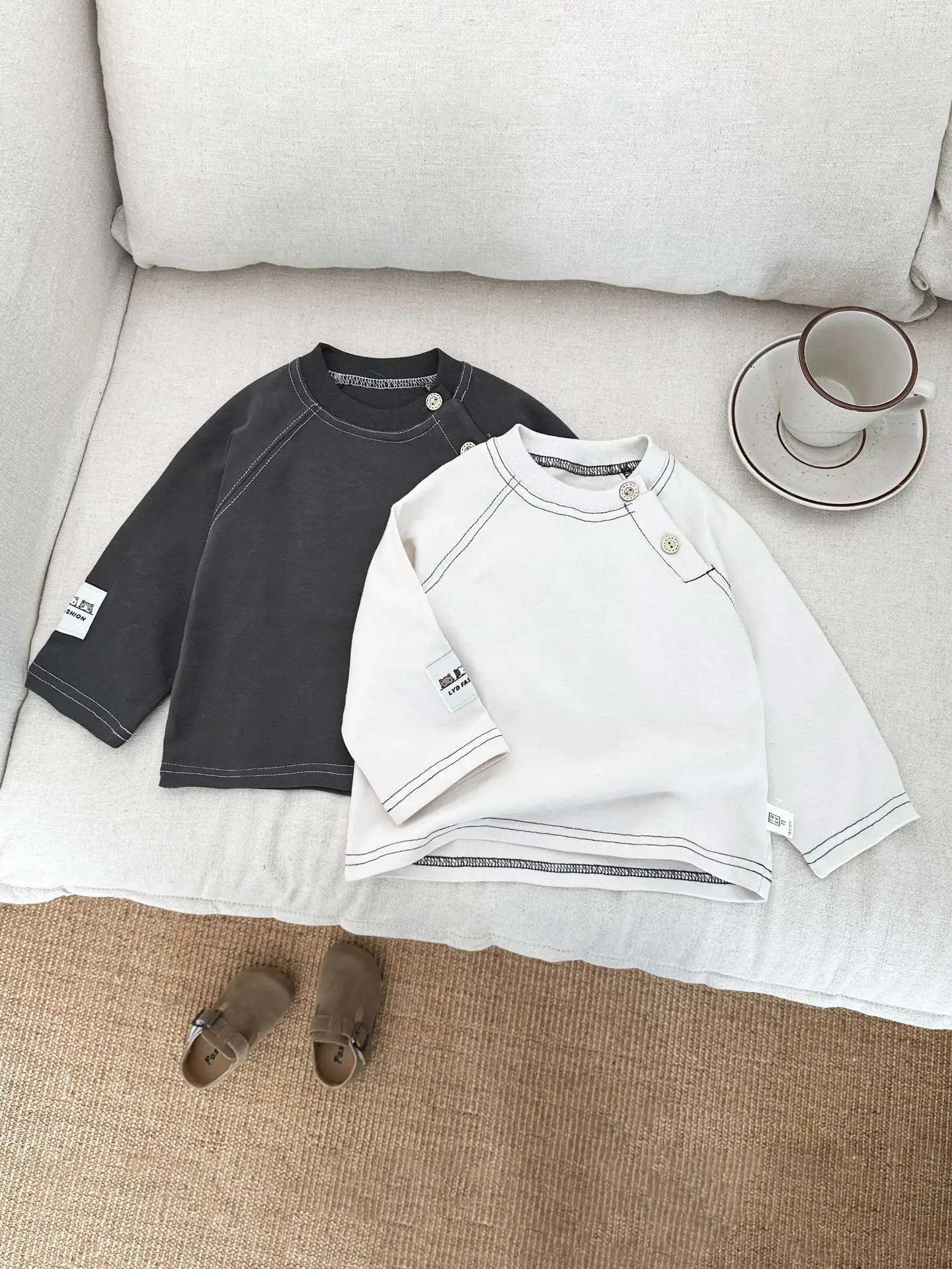 Boy's Spring Base Crewneck T-Shirt White Black Long Sleeve - Image 4
