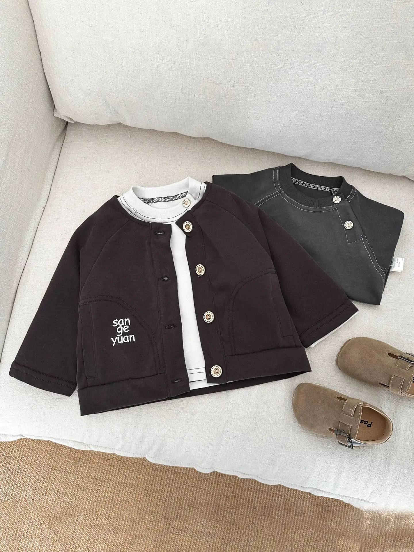 Boy's Spring Base Crewneck T-Shirt White Black Long Sleeve - Image 5