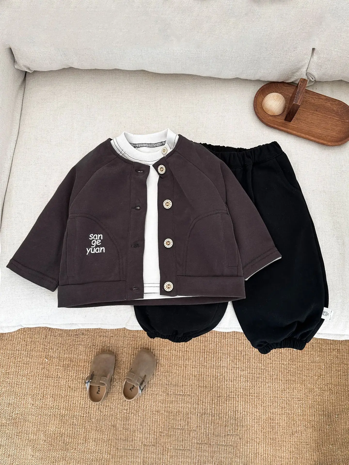 Boy's Spring Base Crewneck T-Shirt White Black Long Sleeve - Image 6