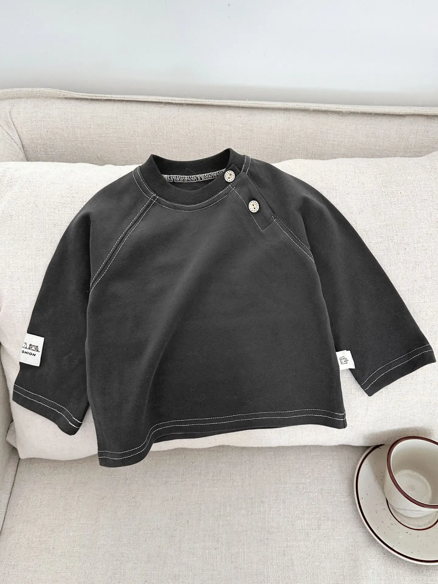 Boy's Spring Base Crewneck T-Shirt White Black Long Sleeve - Image 7