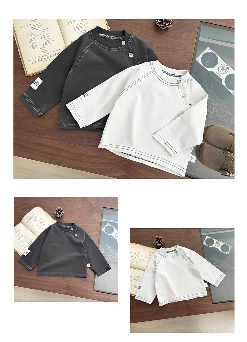 Boy's Spring Base Crewneck T-Shirt White Black Long Sleeve — feature 8