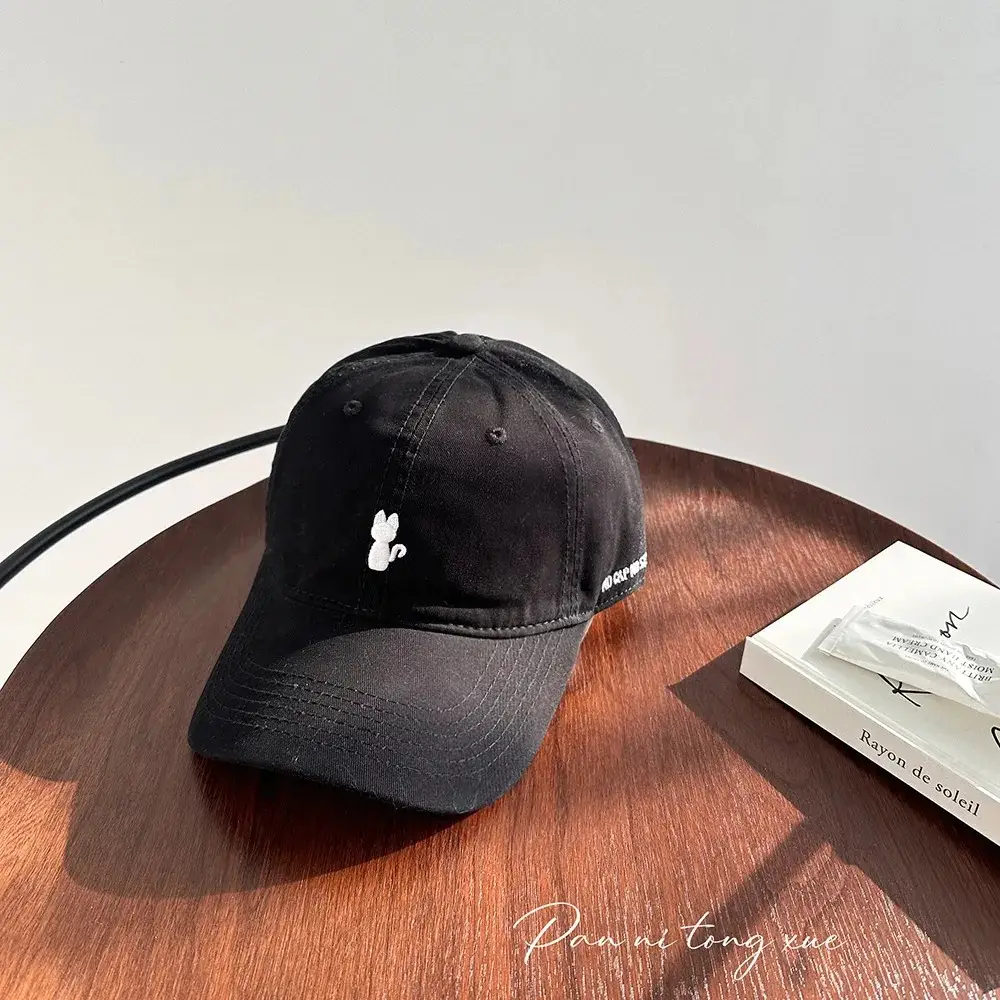 Women 2025 Embroidered Kitten Cap White Spring Summer Korean Style Soft Top - Image 2