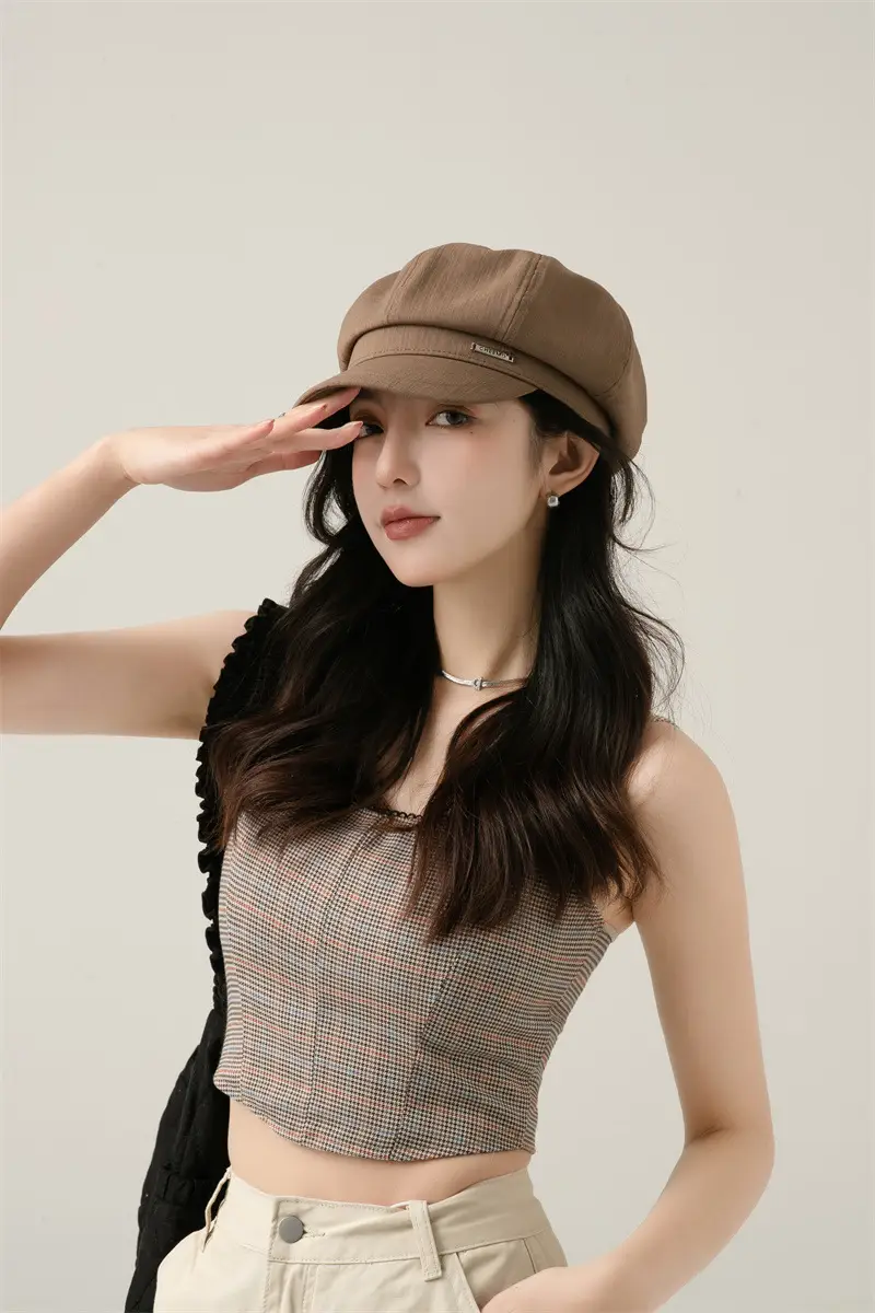 Japanese Style Light Gray Octagonal Cap for Girls — feature 10