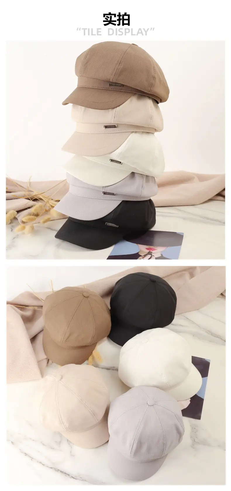 Japanese Style Light Gray Octagonal Cap for Girls — feature 2