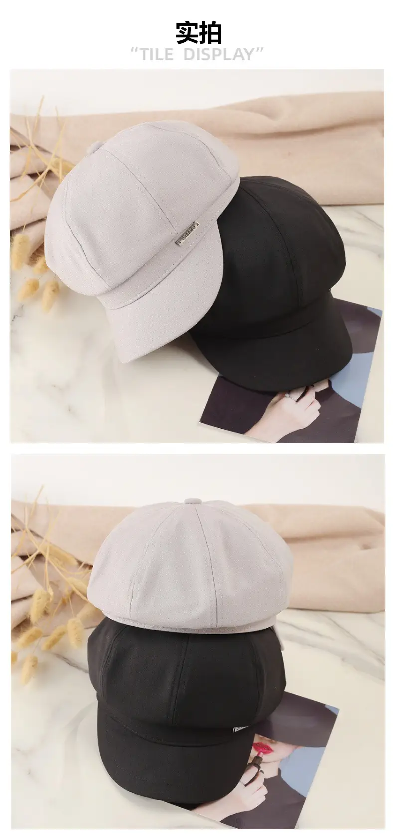 Japanese Style Light Gray Octagonal Cap for Girls — feature 3