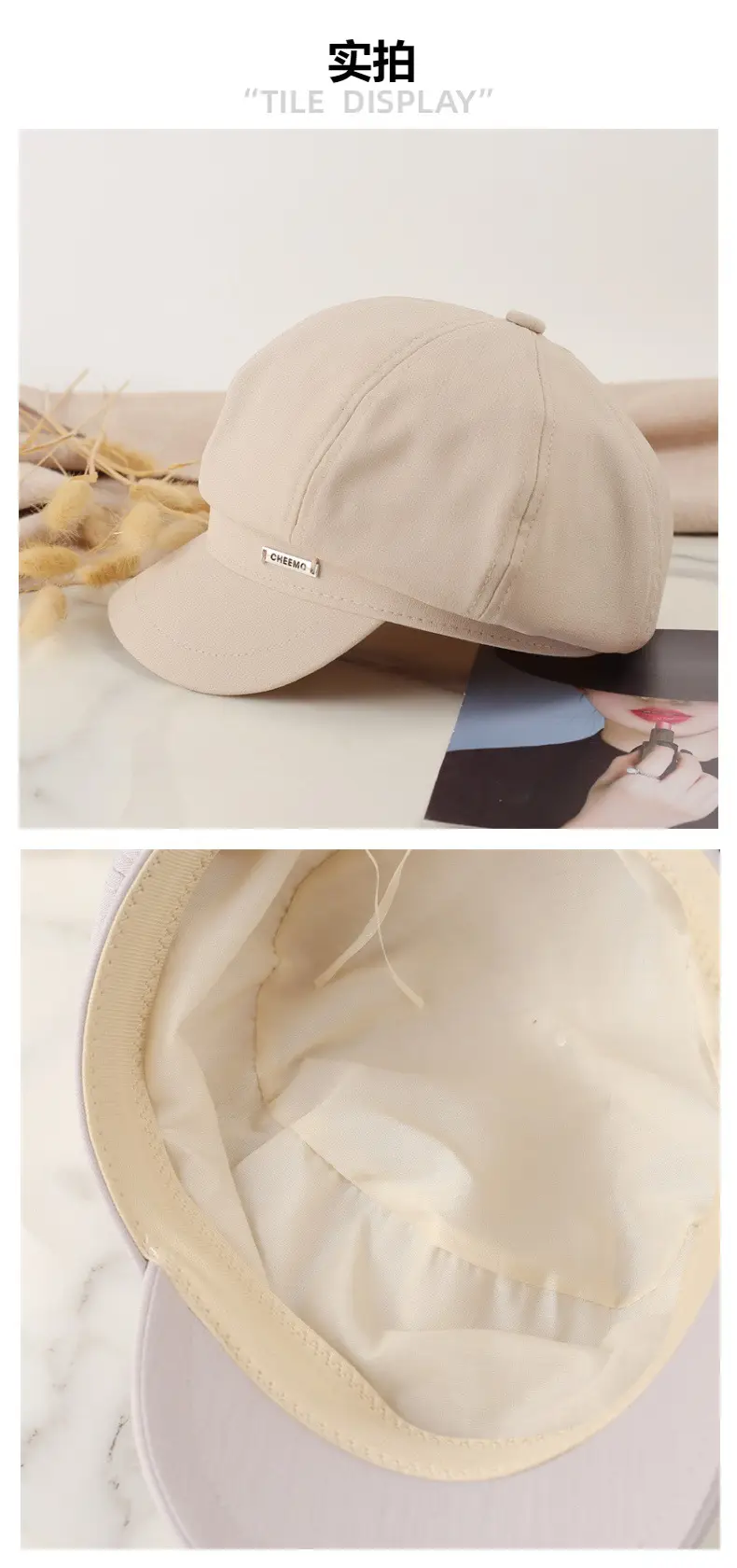 Japanese Style Light Gray Octagonal Cap for Girls — feature 4