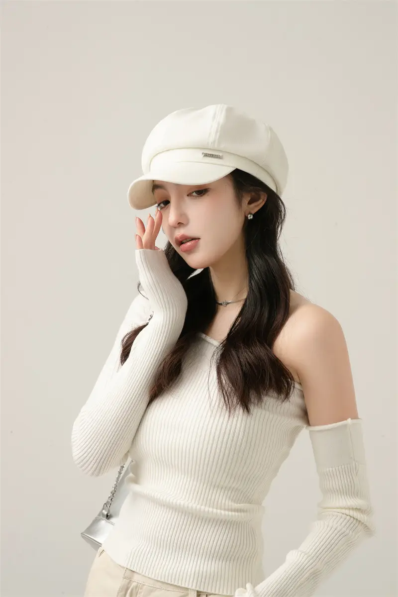 Japanese Style Light Gray Octagonal Cap for Girls — feature 8