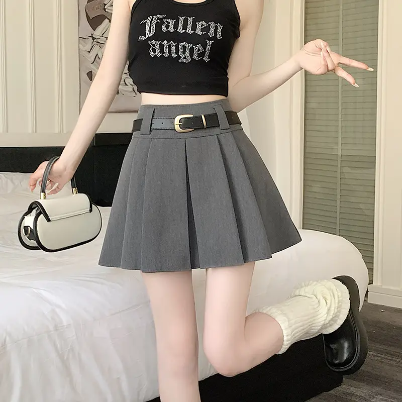 White Anti-Light Pleated Skirt with Belt for Women - Image 8