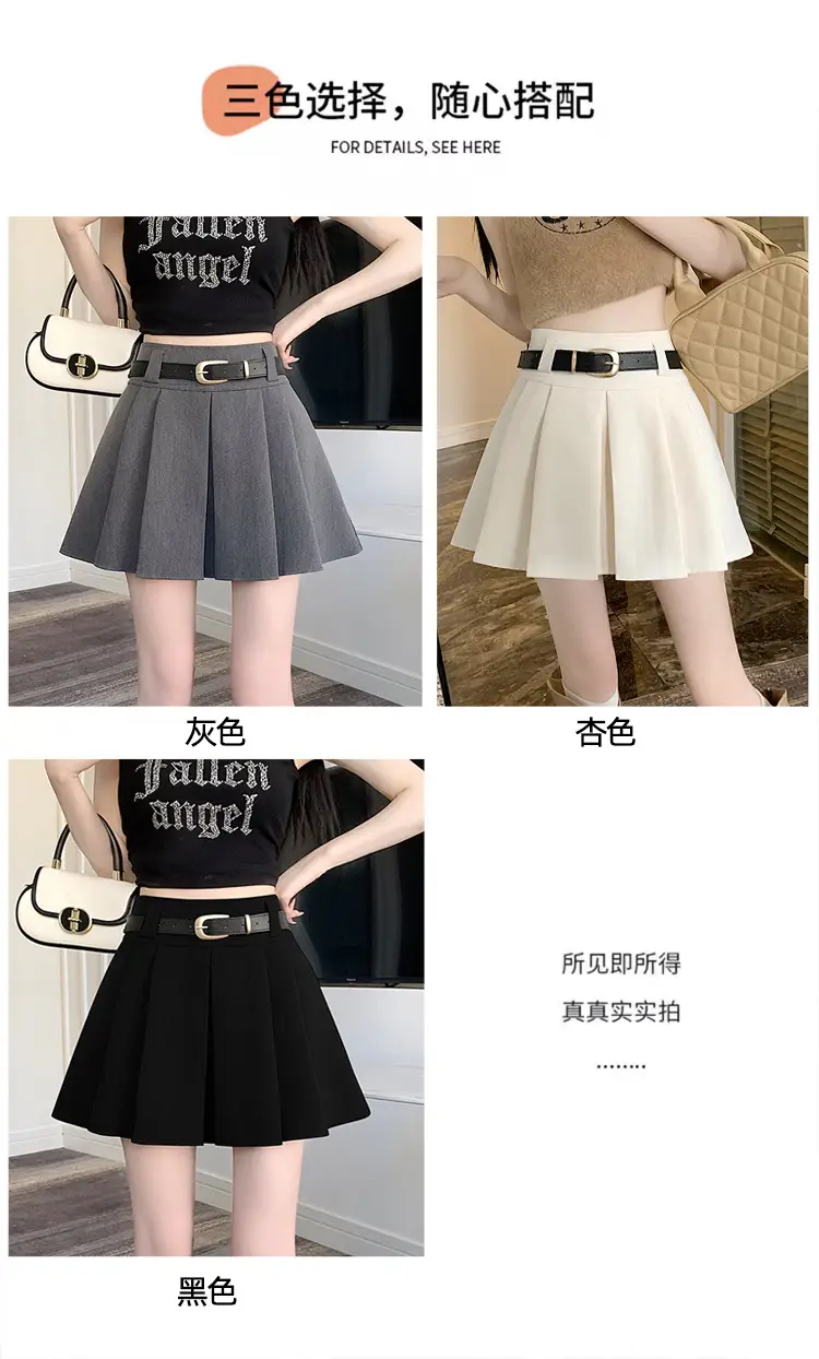 White Anti-Light Pleated Skirt with Belt for Women — feature 13