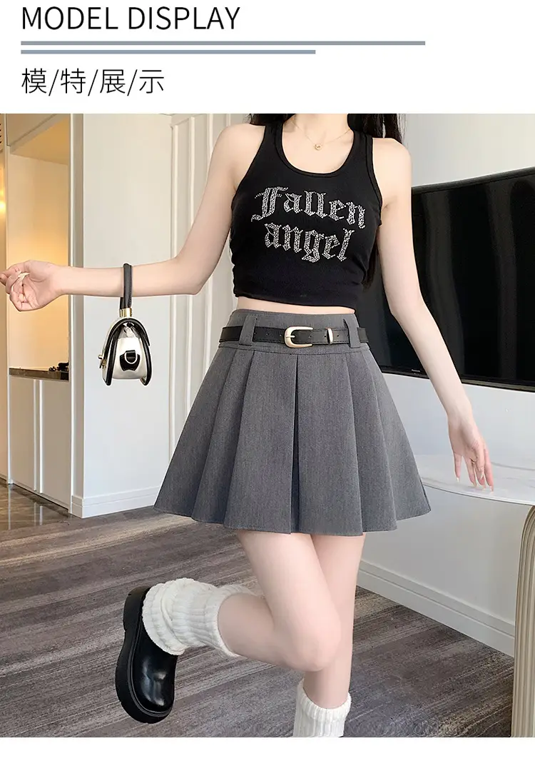 White Anti-Light Pleated Skirt with Belt for Women — feature 14