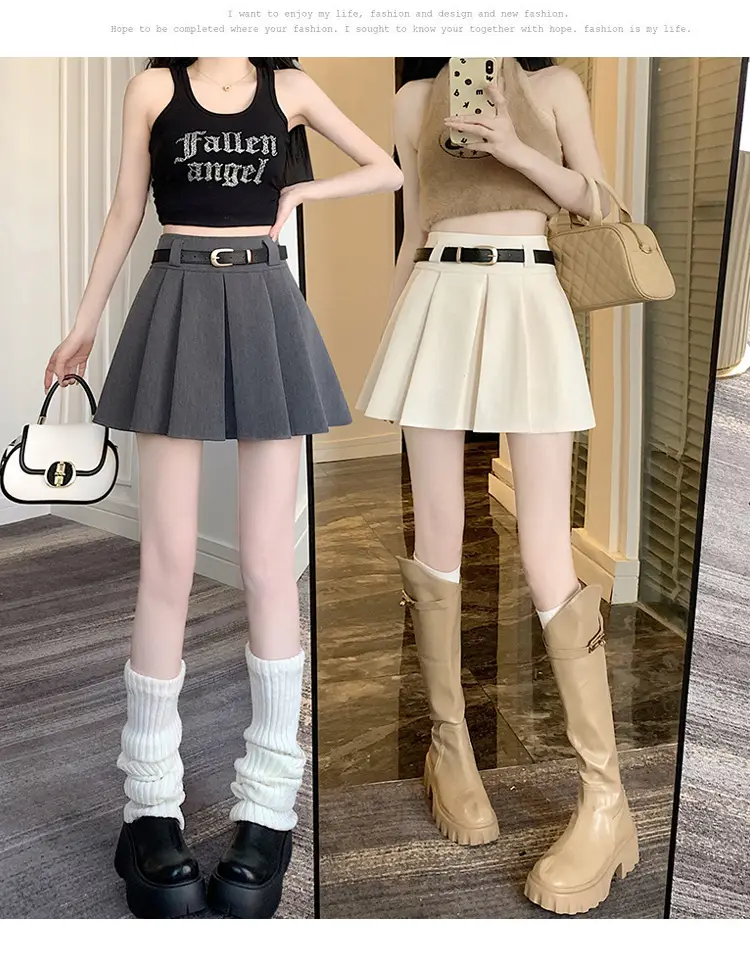 White Anti-Light Pleated Skirt with Belt for Women — feature 15