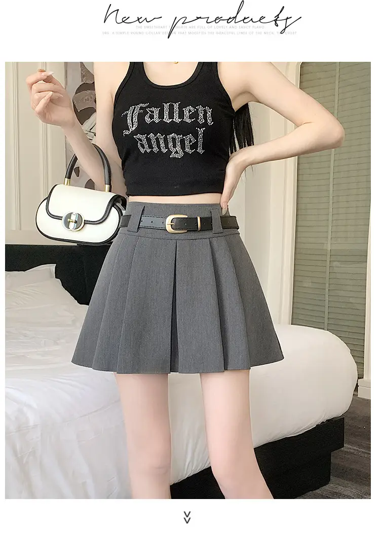 White Anti-Light Pleated Skirt with Belt for Women — feature 16