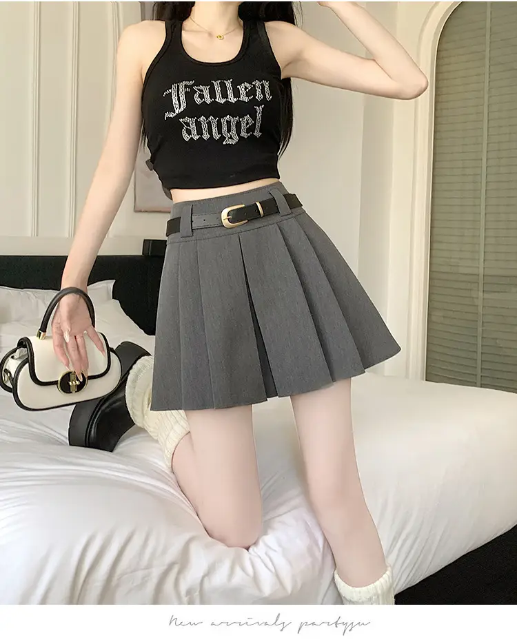 White Anti-Light Pleated Skirt with Belt for Women — feature 17