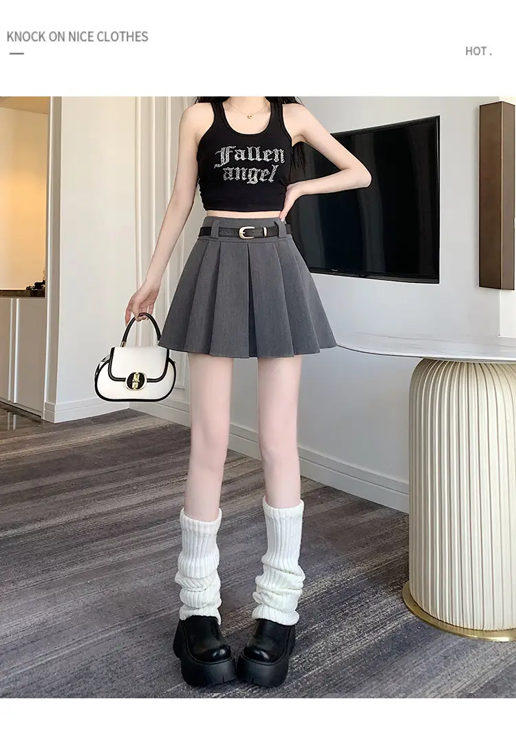 White Anti-Light Pleated Skirt with Belt for Women — feature 18
