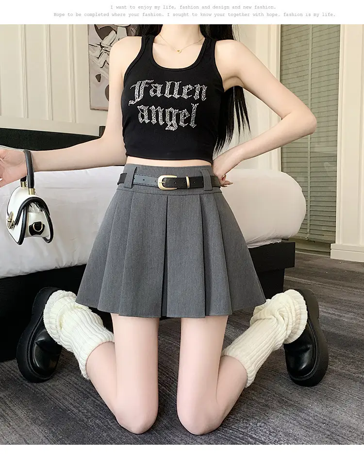 White Anti-Light Pleated Skirt with Belt for Women — feature 19