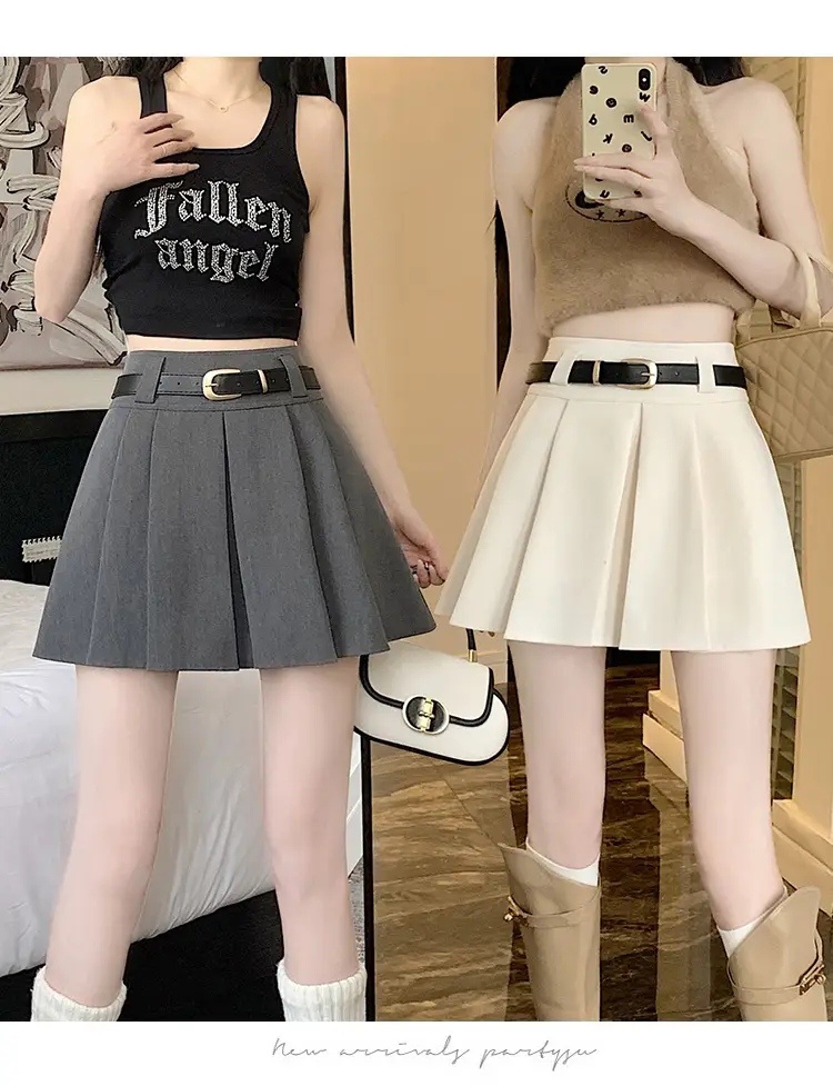 White Anti-Light Pleated Skirt with Belt for Women — feature 20