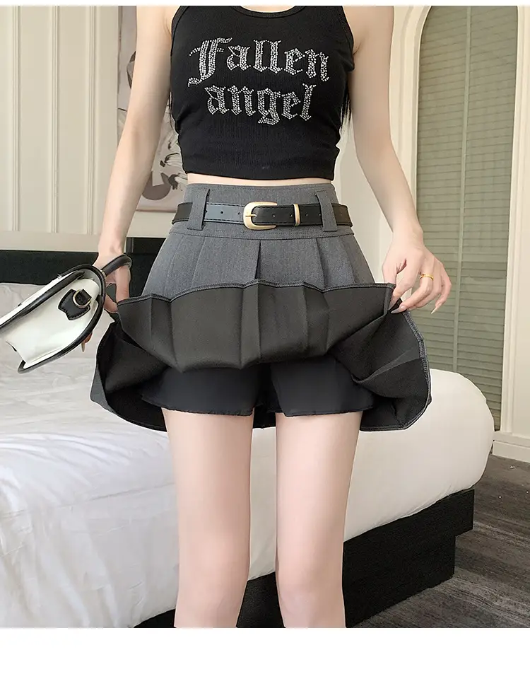White Anti-Light Pleated Skirt with Belt for Women — feature 21