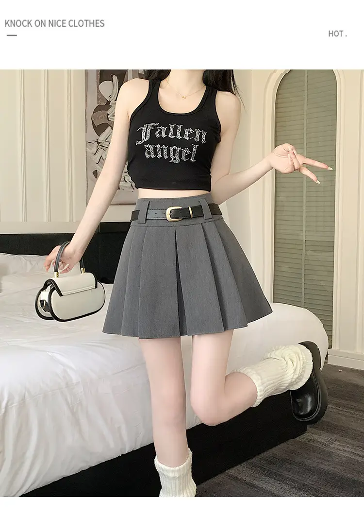 White Anti-Light Pleated Skirt with Belt for Women — feature 22