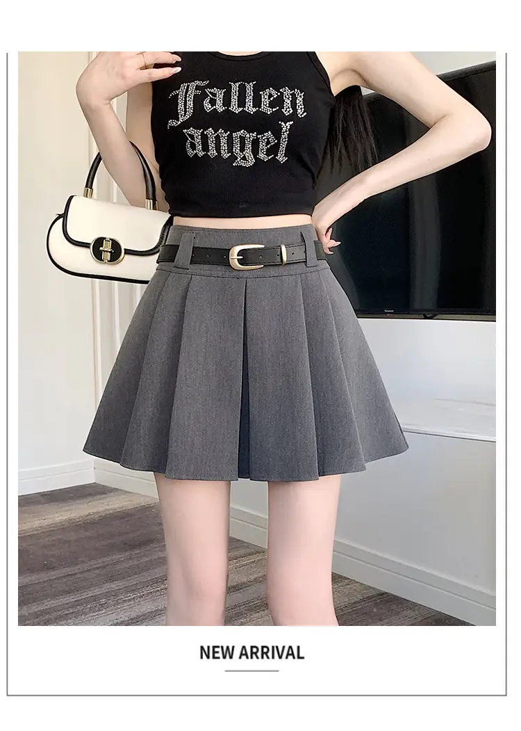 White Anti-Light Pleated Skirt with Belt for Women — feature 23
