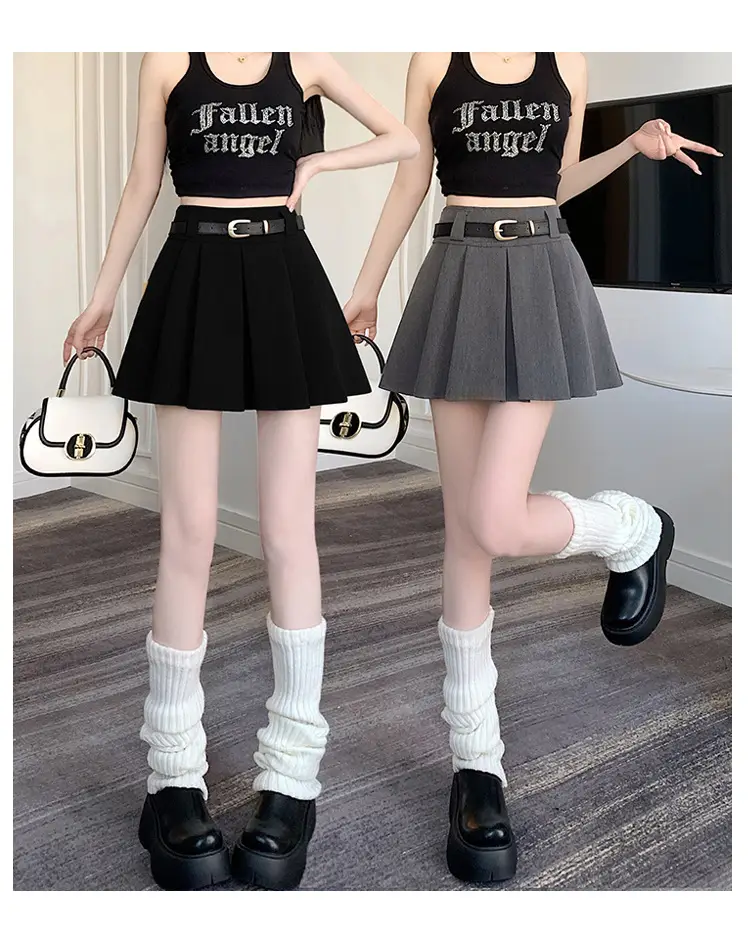 White Anti-Light Pleated Skirt with Belt for Women — feature 24