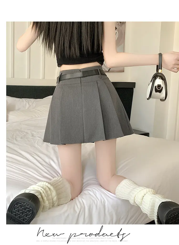 White Anti-Light Pleated Skirt with Belt for Women — feature 25
