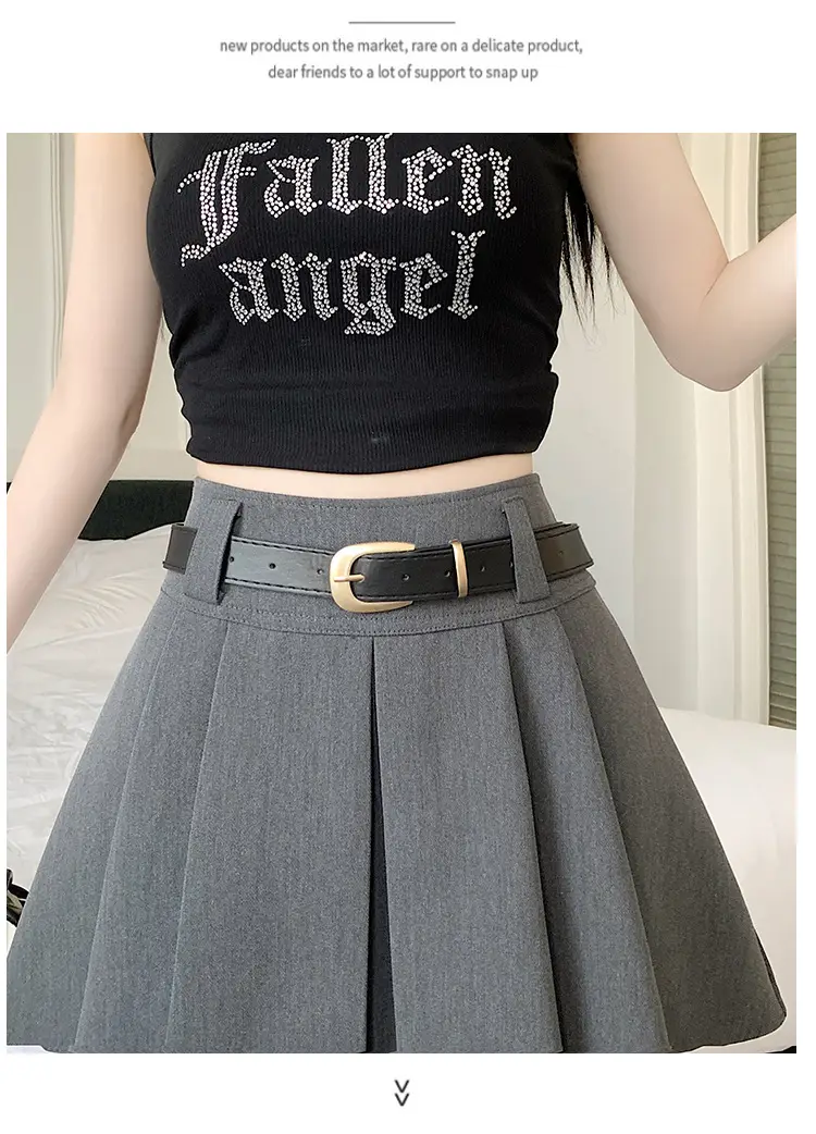 White Anti-Light Pleated Skirt with Belt for Women — feature 26