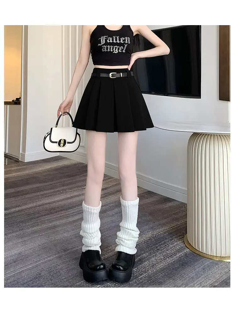 White Anti-Light Pleated Skirt with Belt for Women — feature 27