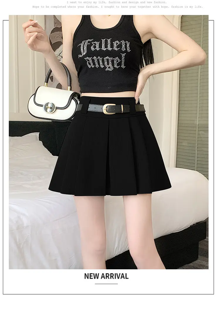 White Anti-Light Pleated Skirt with Belt for Women — feature 28