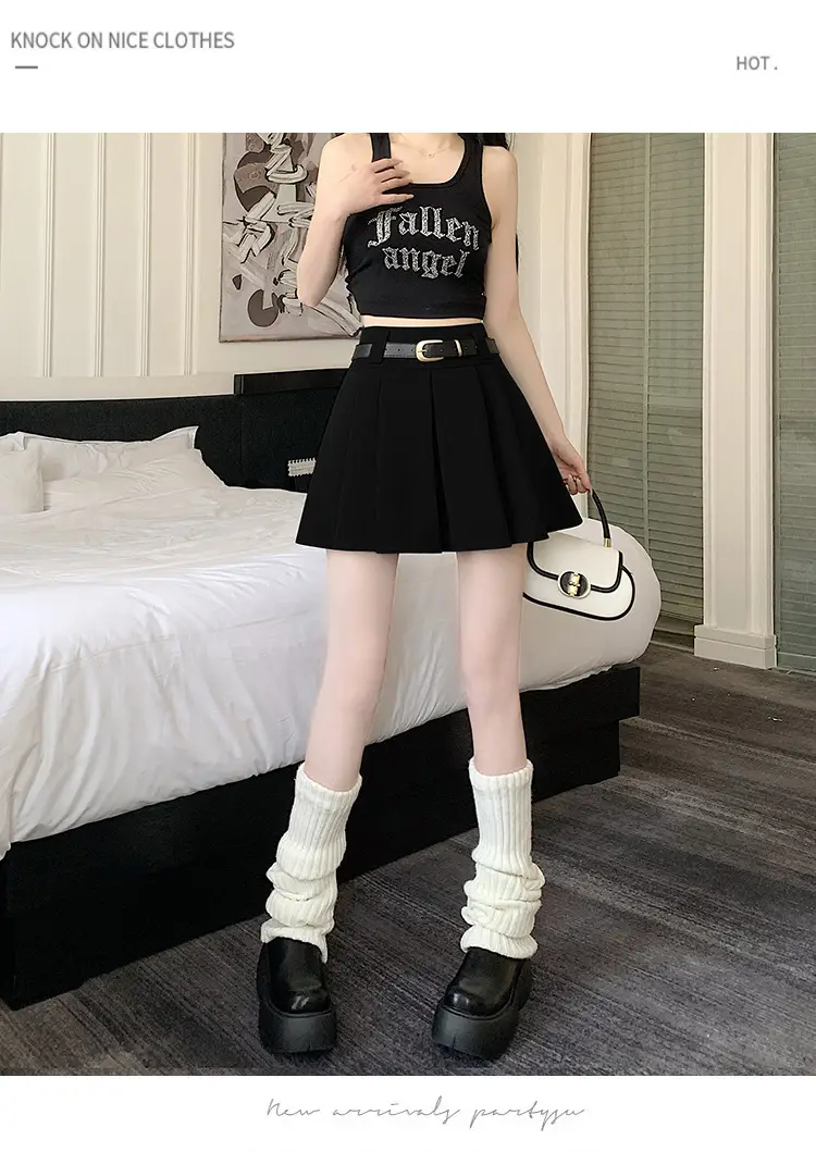 White Anti-Light Pleated Skirt with Belt for Women — feature 29
