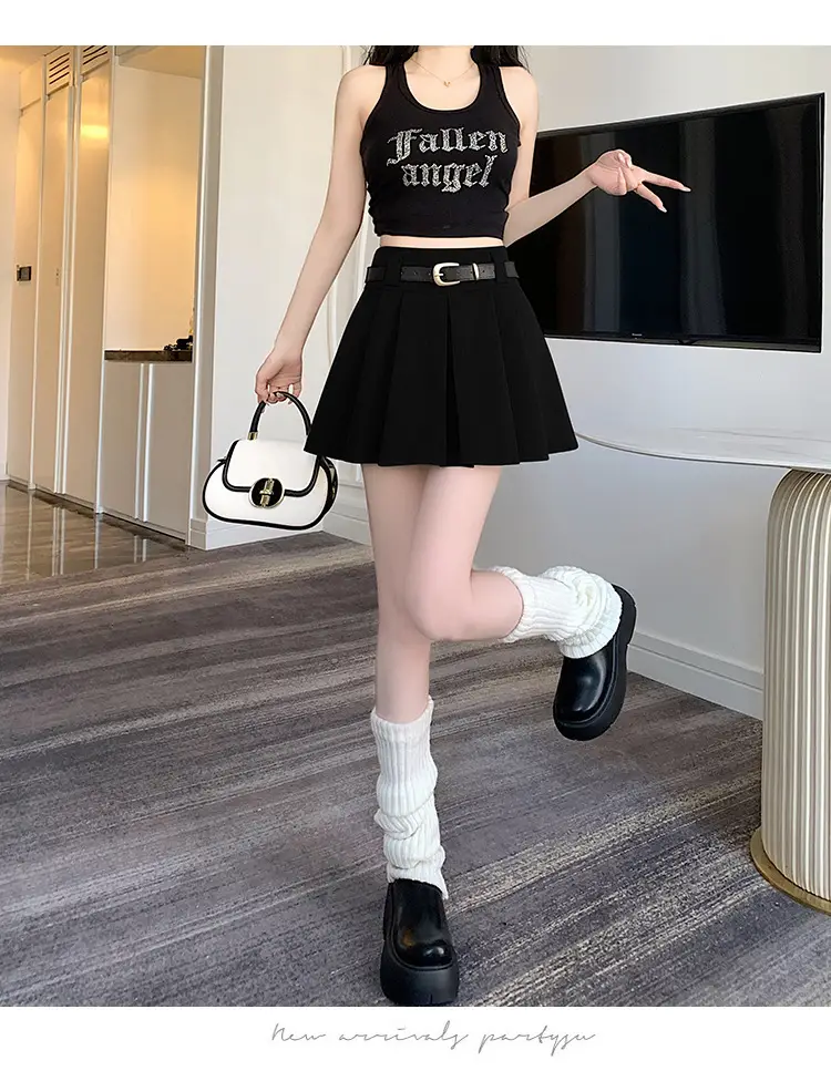 White Anti-Light Pleated Skirt with Belt for Women — feature 31