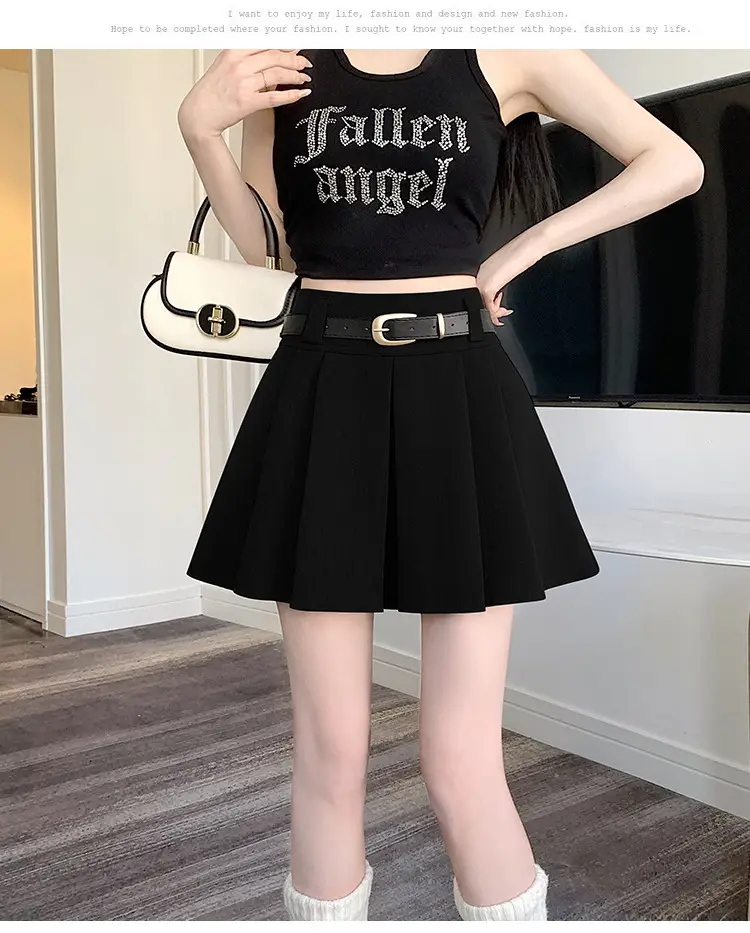 White Anti-Light Pleated Skirt with Belt for Women — feature 32